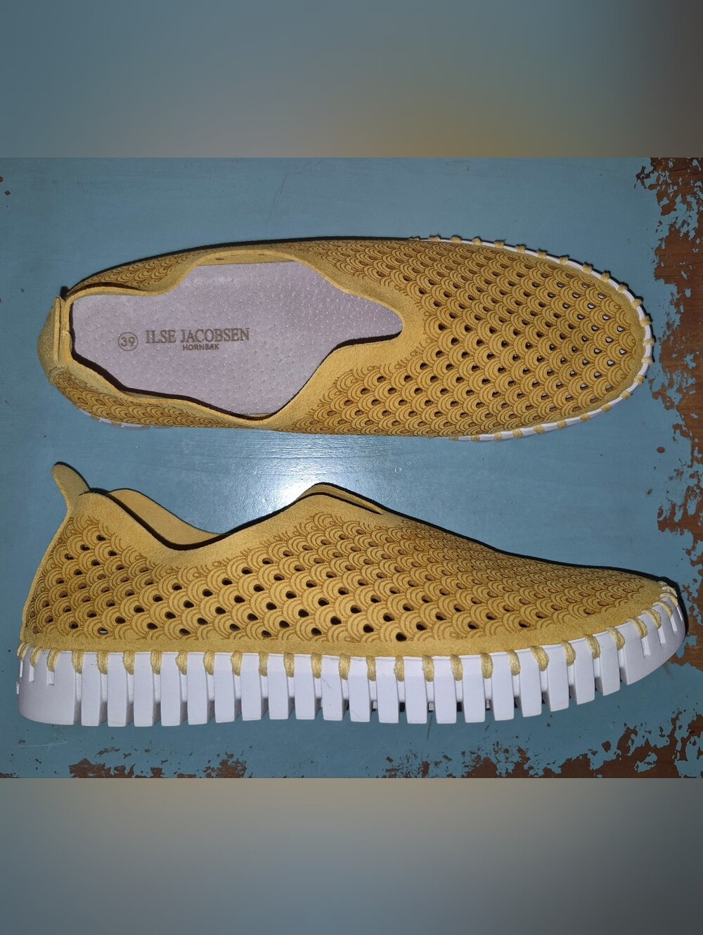 🔥Mint! Ilse Jacobsen 9 39 Tulip 139 Golden Rod Nubuck Leather Slip-on Sneaker